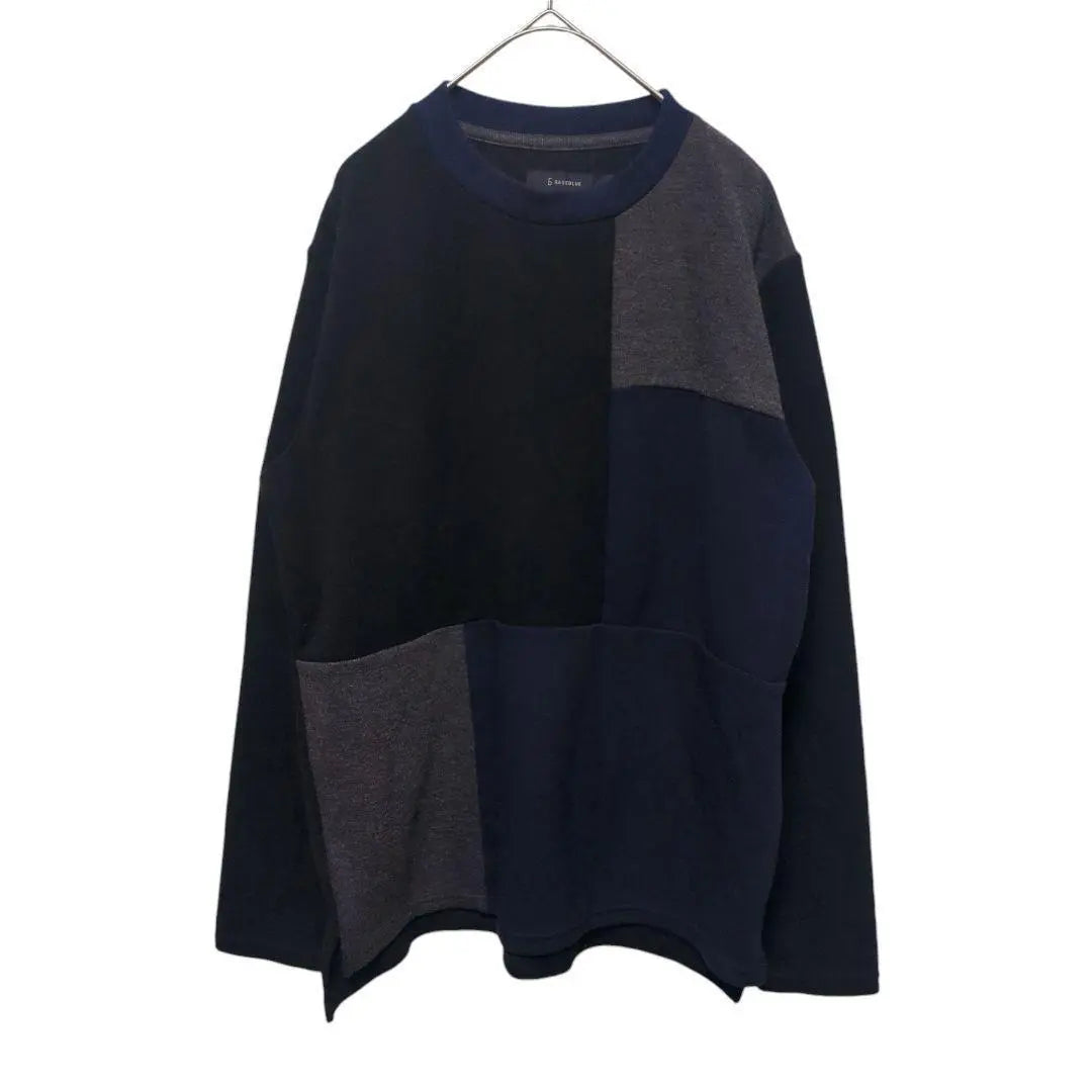 1176 [Lazy Blue] Men's Sweater Long Sleeve M Patchwork Trainer