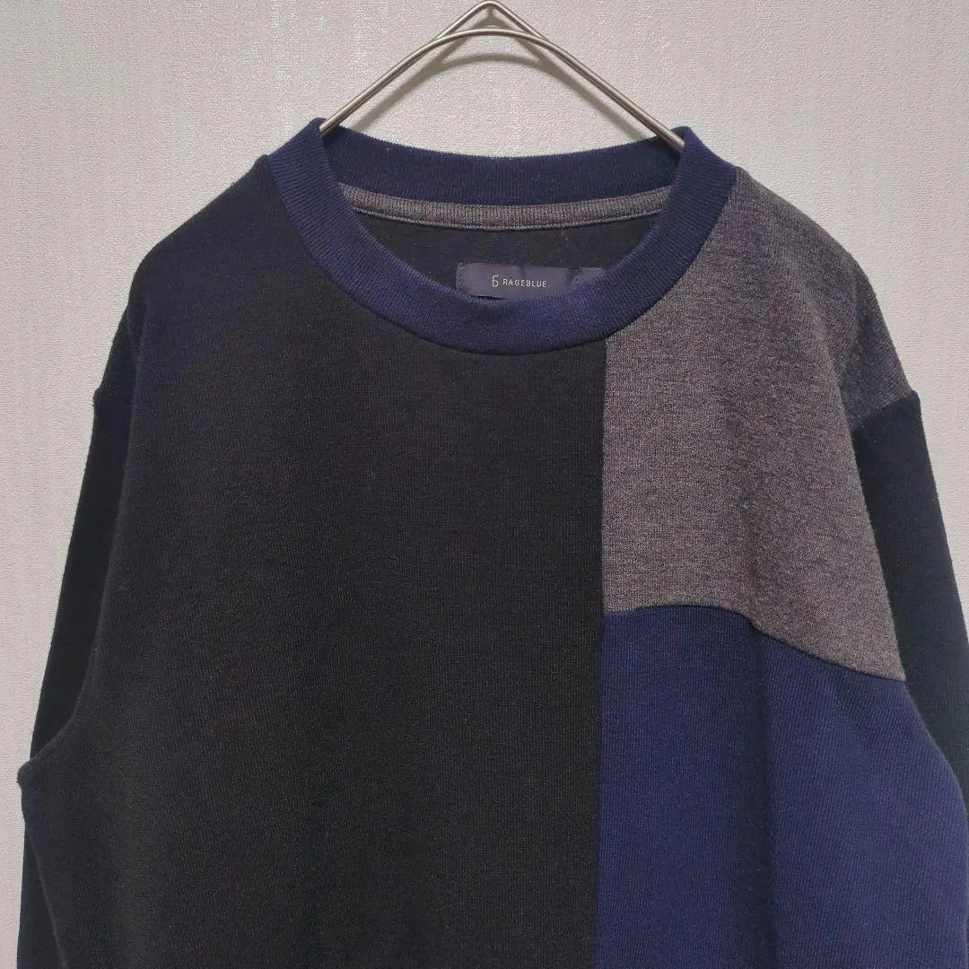 1176 [Lazy Blue] Men's Sweater Long Sleeve M Patchwork Trainer