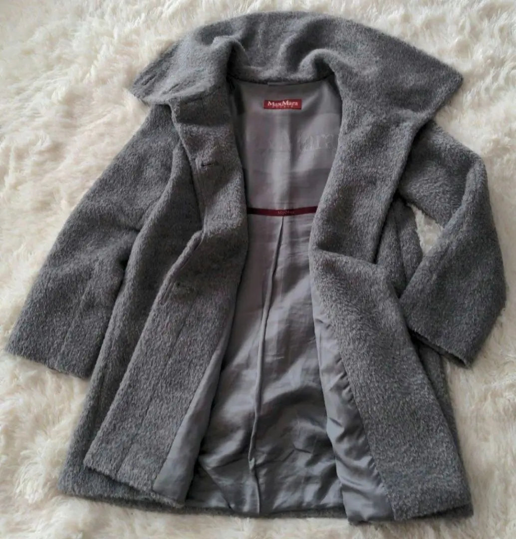 [Good condition] Max Mara Alpaca Shaggy Coat Teddy Bear Gray 38 L