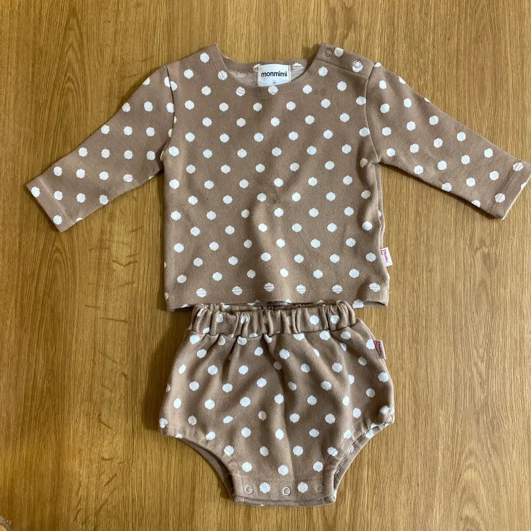 Monmimi Monmimi Beige Dot Long Sleeve Bloomer Set M 70