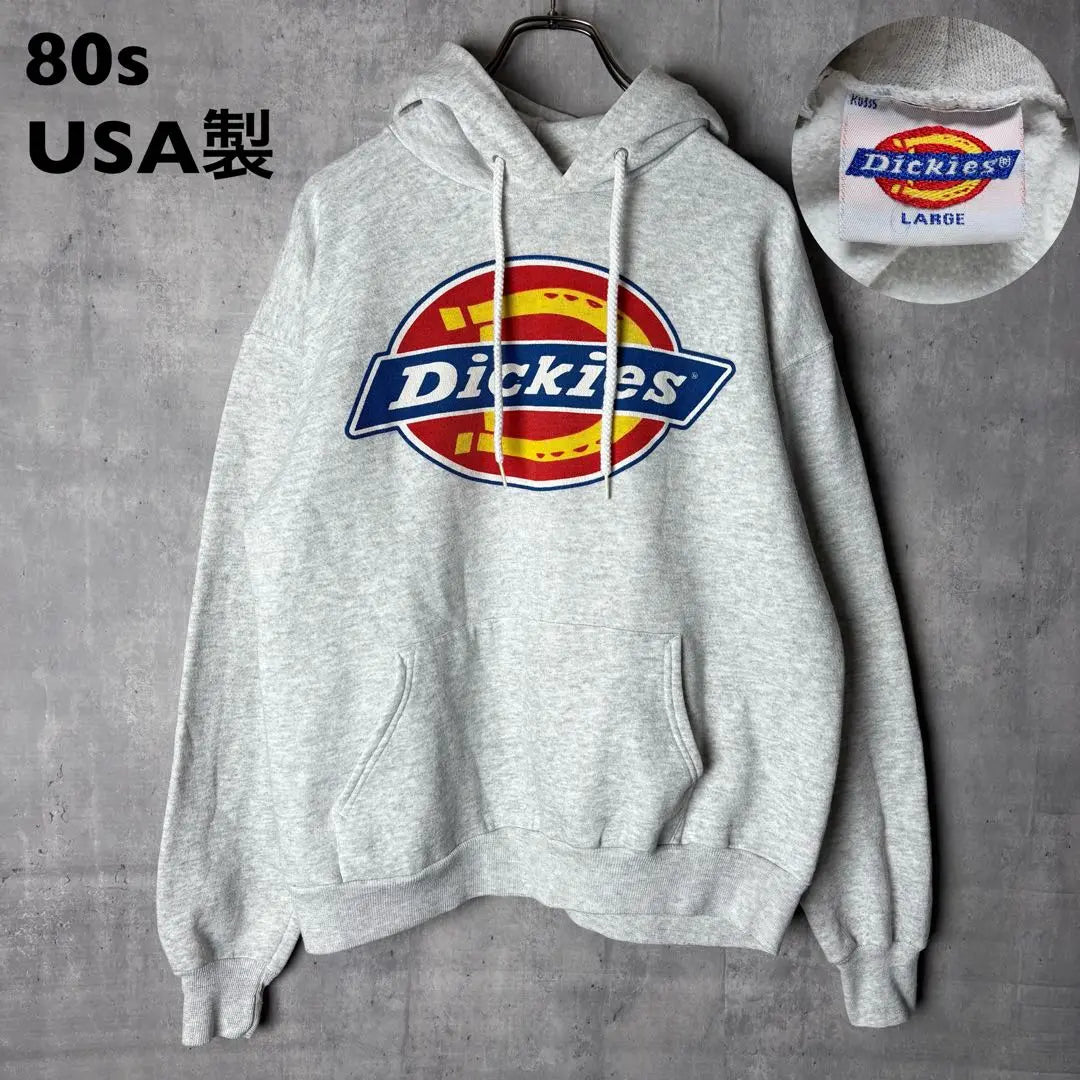 80s USA made Hoodie Dickies White Tag Big Logo Print