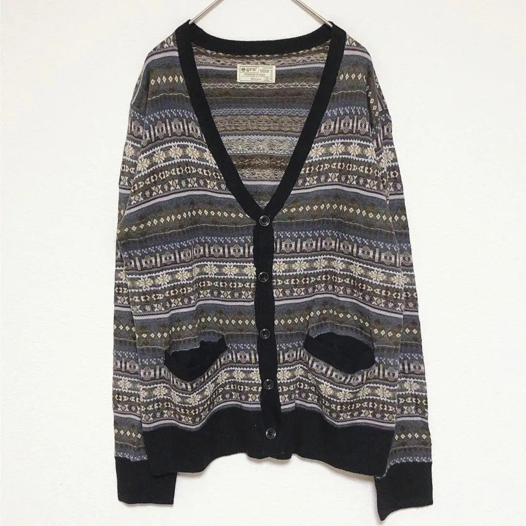 GRN (M) Stylish and warm | Fair Isle pattern cardigan, multi-color | ジーアールエヌ（M）オシャレで暖かい｜フェアアイル柄カーディガン　マルチカラー