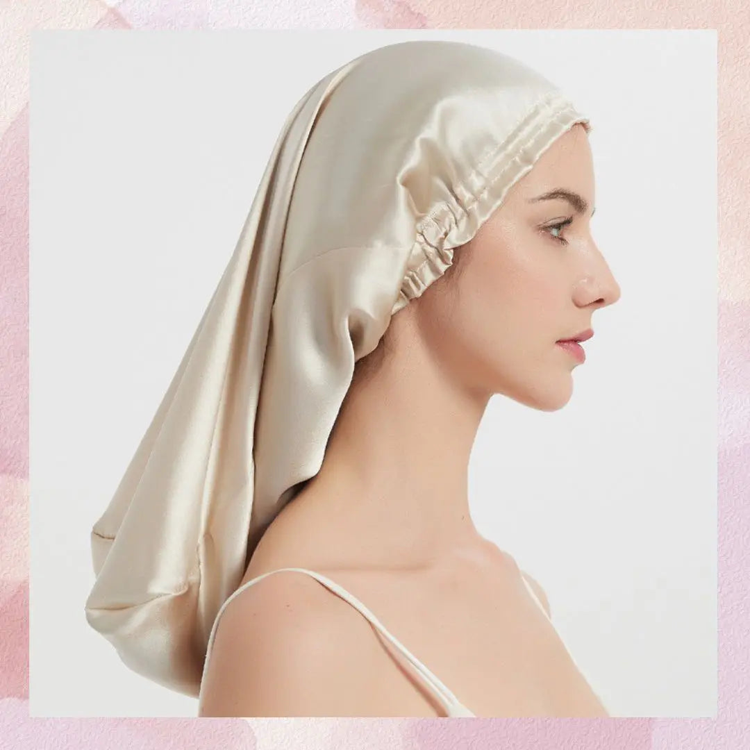 ♡ Night cap 100% silk beige hair care silk cap