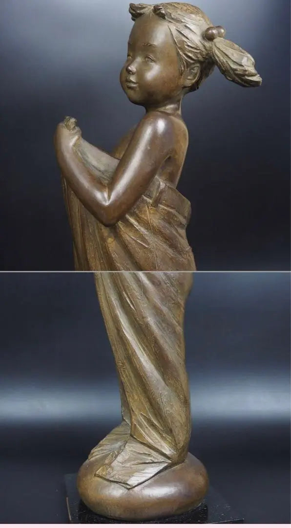 Free Shipping Popular Sculptor Toyosaku Kato Adorable Bronze Sculpture Girl Statue Limited Edition: 10/10 Marble Base