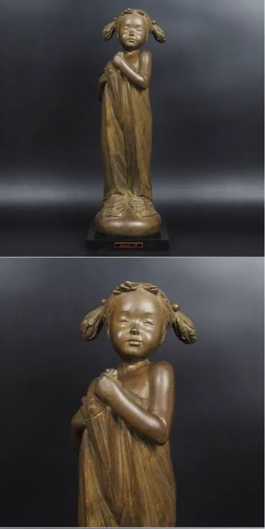 Free Shipping Popular Sculptor Toyosaku Kato Adorable Bronze Sculpture Girl Statue Limited Edition: 10/10 Marble Base