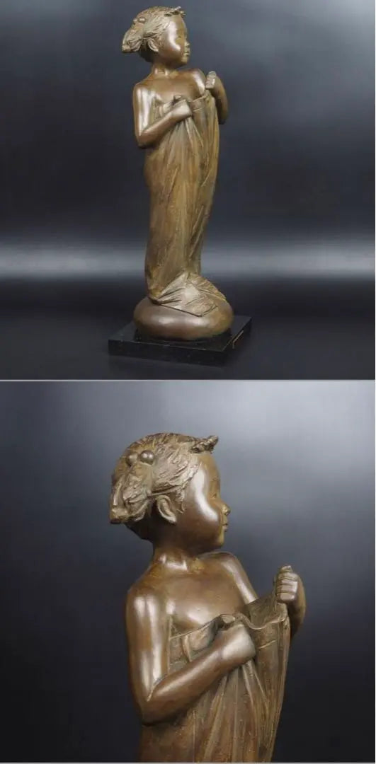 Free Shipping Popular Sculptor Toyosaku Kato Adorable Bronze Sculpture Girl Statue Limited Edition: 10/10 Marble Base