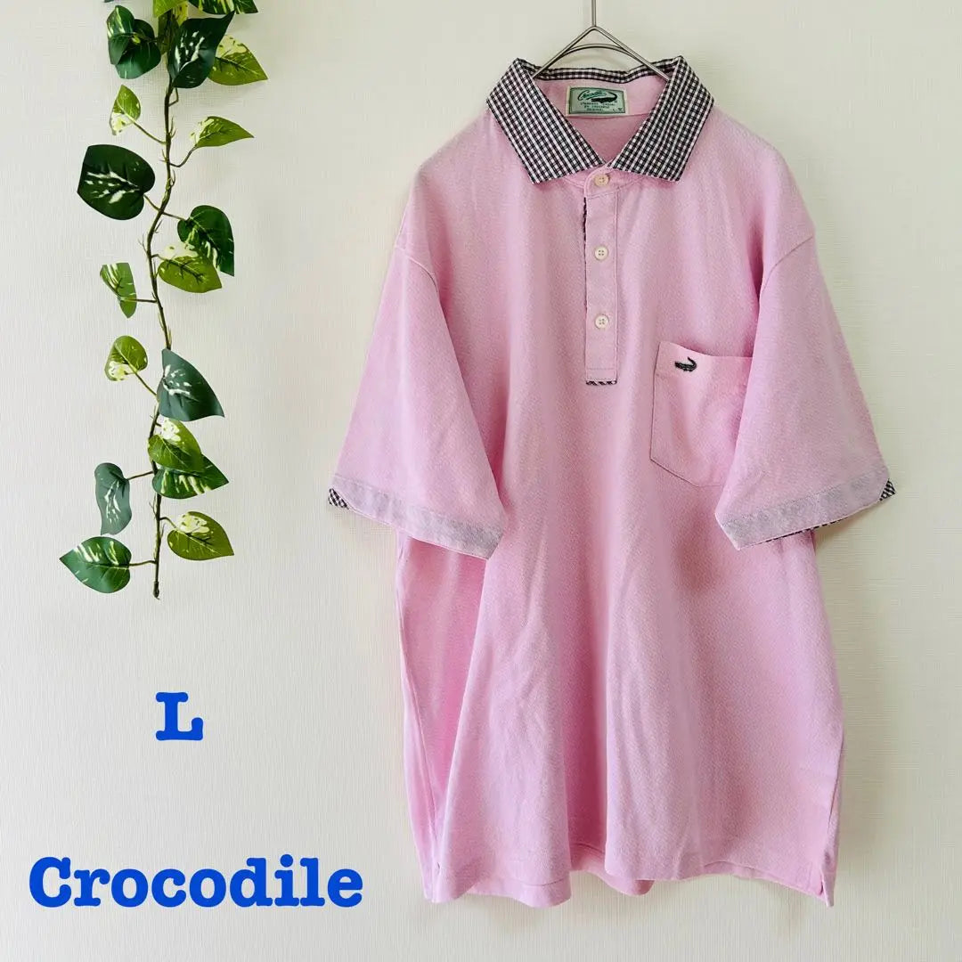 Crocodile short sleeve polo shirt checkered pink summer 1080