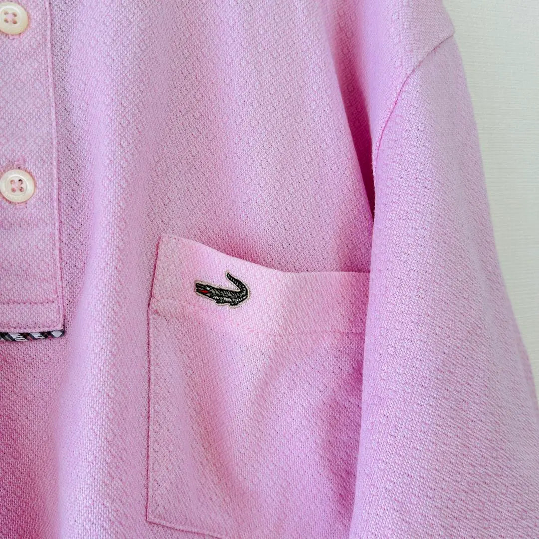 Crocodile short sleeve polo shirt checkered pink summer 1080