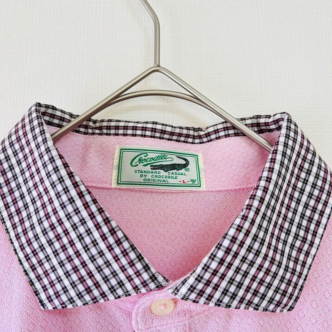 Crocodile short sleeve polo shirt checkered pink summer 1080