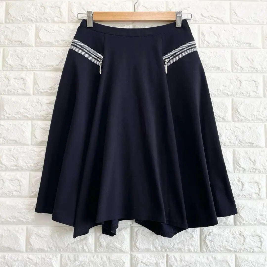 ☆Hirokobis Flare Skirt No. 9 Dark Blue Knee Length Zip Cotton Blend Elegant B027