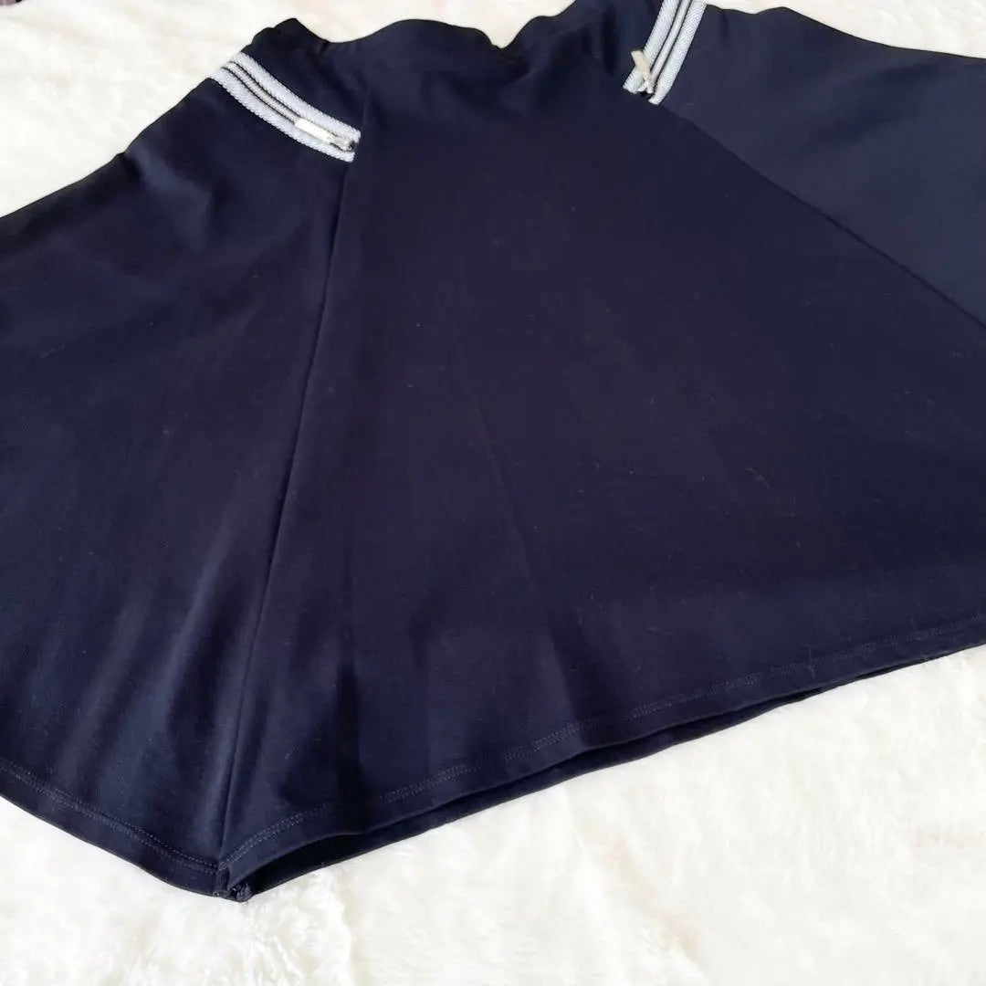 ☆Hirokobis Flare Skirt No. 9 Dark Blue Knee Length Zip Cotton Blend Elegant B027