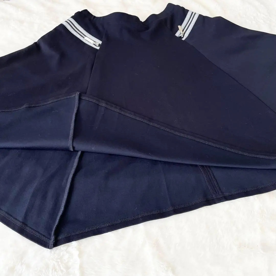 ☆Hirokobis Flare Skirt No. 9 Dark Blue Knee Length Zip Cotton Blend Elegant B027