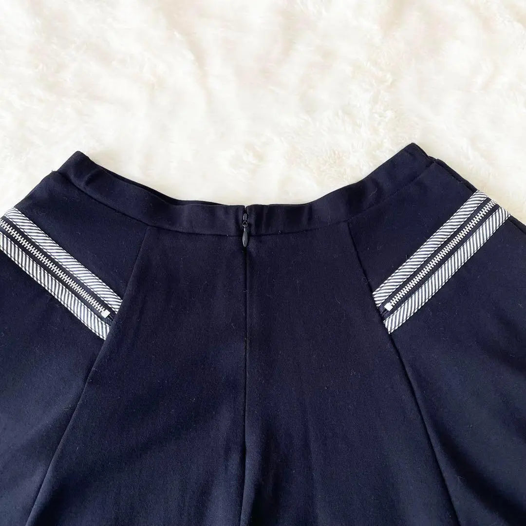 ☆Hirokobis Flare Skirt No. 9 Dark Blue Knee Length Zip Cotton Blend Elegant B027