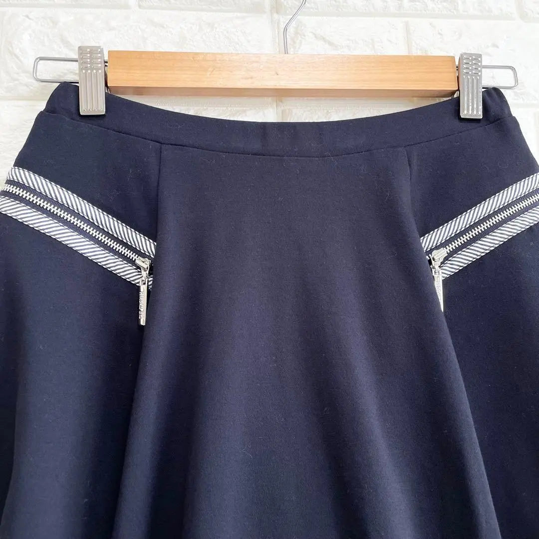 ☆Hirokobis Flare Skirt No. 9 Dark Blue Knee Length Zip Cotton Blend Elegant B027