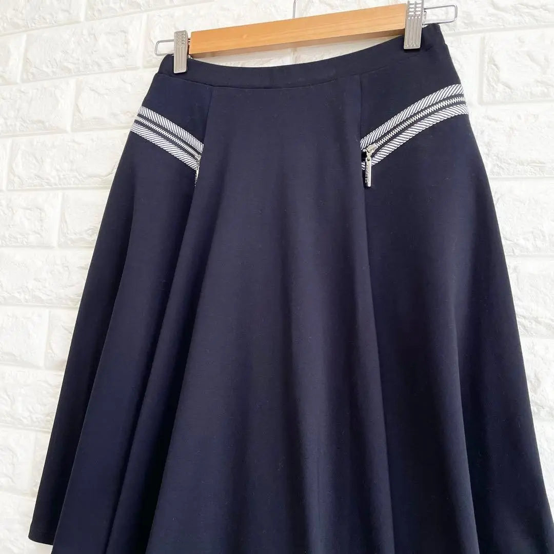 ☆Hirokobis Flare Skirt No. 9 Dark Blue Knee Length Zip Cotton Blend Elegant B027