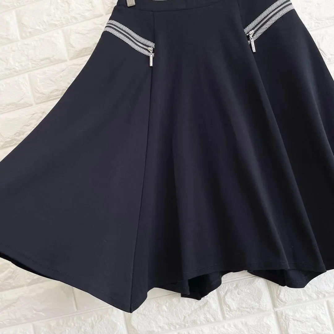 ☆Hirokobis Flare Skirt No. 9 Dark Blue Knee Length Zip Cotton Blend Elegant B027