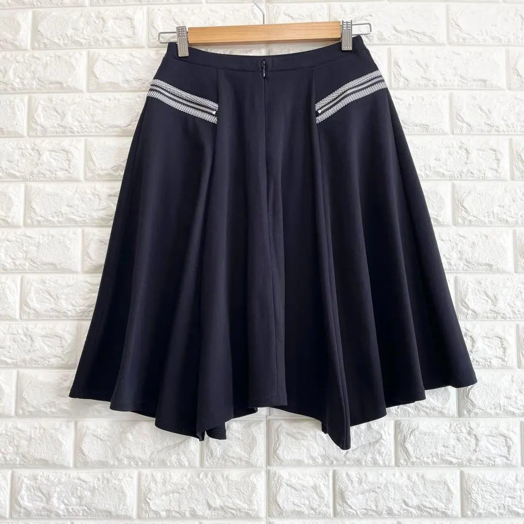 ☆Hirokobis Flare Skirt No. 9 Dark Blue Knee Length Zip Cotton Blend Elegant B027