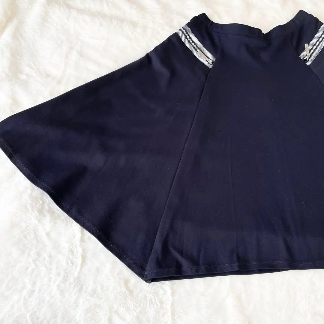 ☆Hirokobis Flare Skirt No. 9 Dark Blue Knee Length Zip Cotton Blend Elegant B027