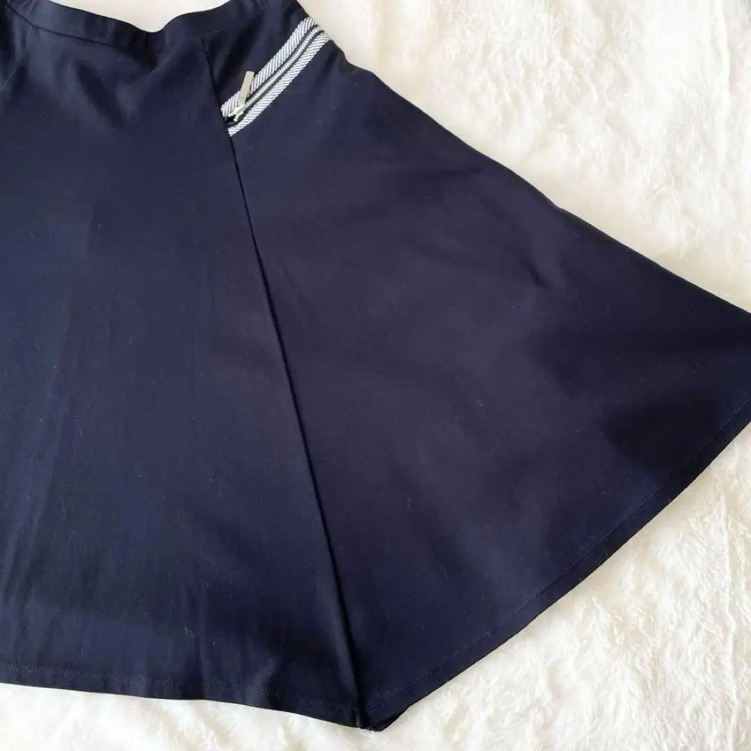 ☆Hirokobis Flare Skirt No. 9 Dark Blue Knee Length Zip Cotton Blend Elegant B027