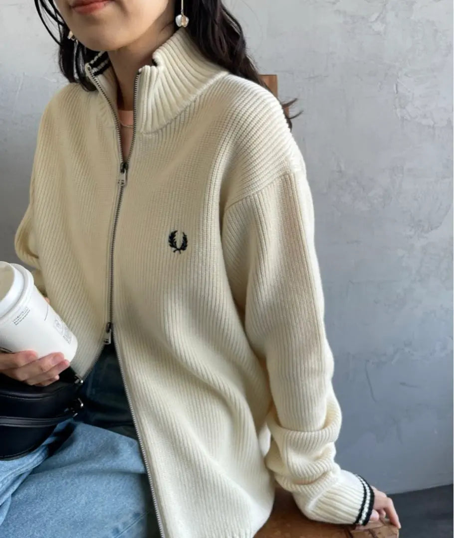 Fred Perry Ivory Zip Knit Cardigan