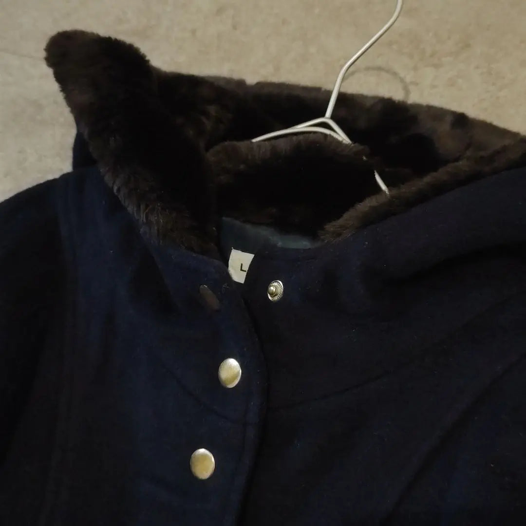 [Repsim] Hooded box coat, gold button, loose, casual navy