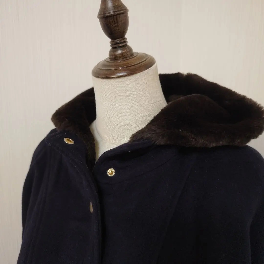 [Repsim] Hooded box coat, gold button, loose, casual navy