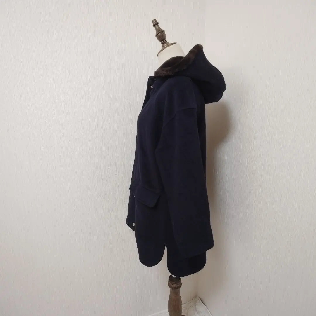 [Repsim] Hooded box coat, gold button, loose, casual navy