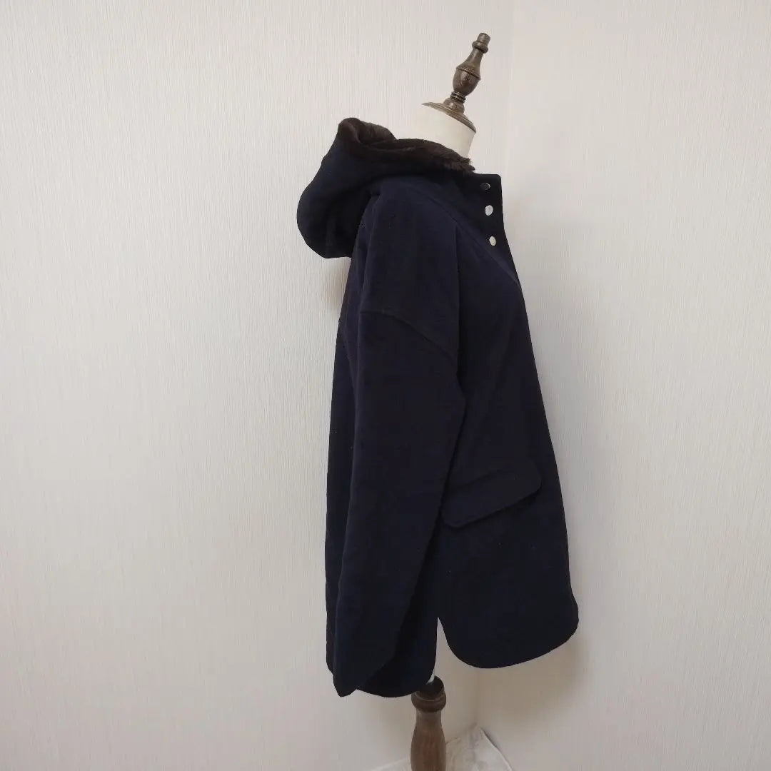 [Repsim] Hooded box coat, gold button, loose, casual navy