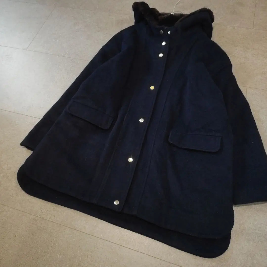 [Repsim] Hooded box coat, gold button, loose, casual navy