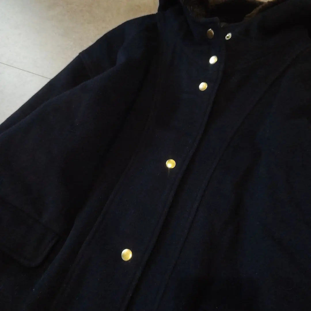 [Repsim] Hooded box coat, gold button, loose, casual navy