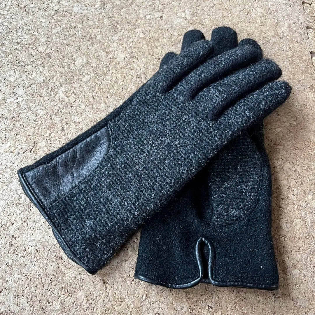 [Guantes de piel suave y lana] Negro x Gris carbón