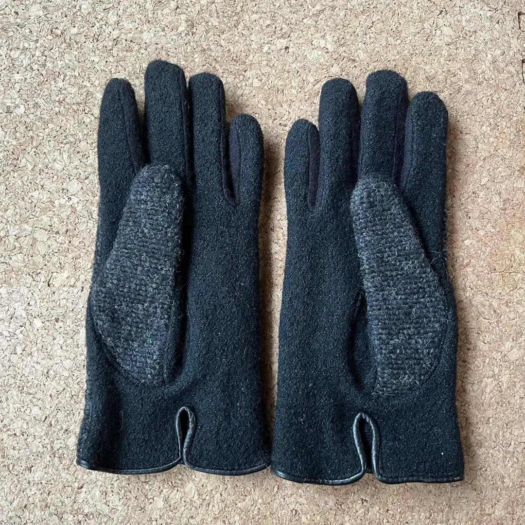 [Guantes de piel suave y lana] Negro x Gris carbón