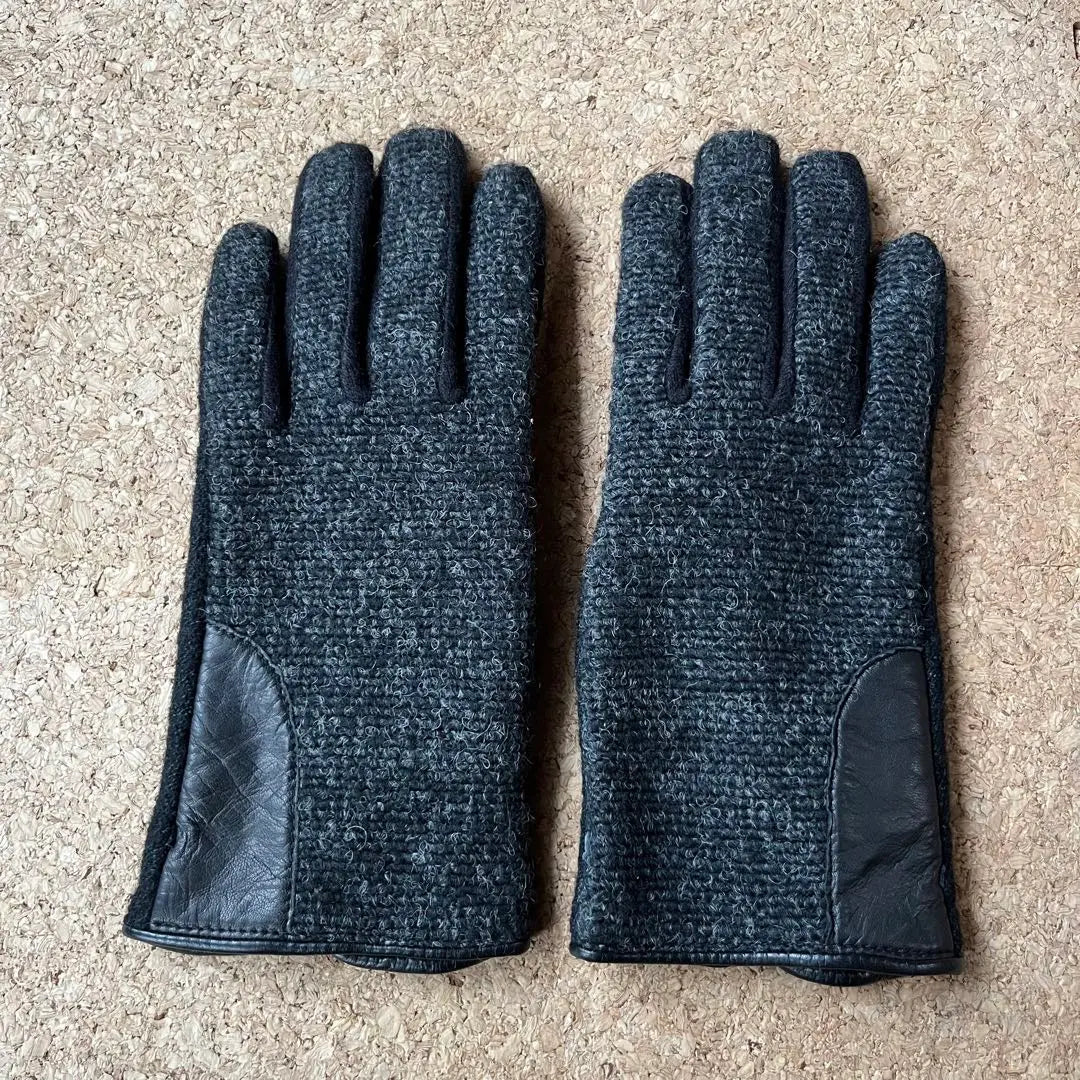 [Guantes de piel suave y lana] Negro x Gris carbón