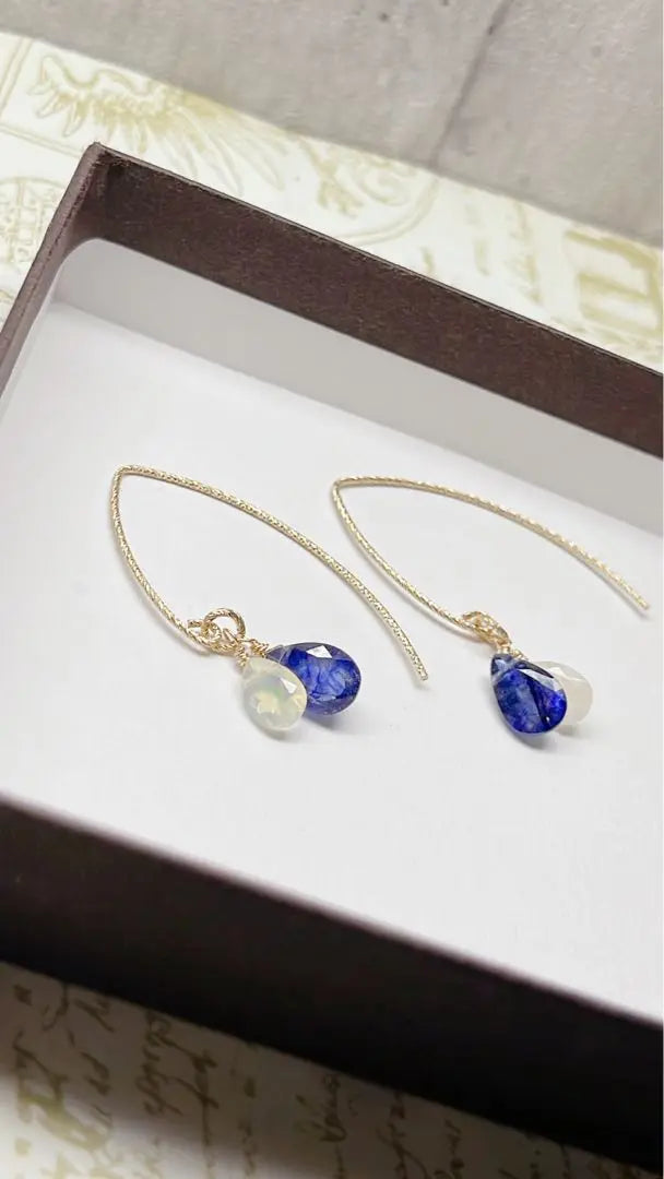 Blue Sapphire Precious Opal Earrings 14kgf Handmade