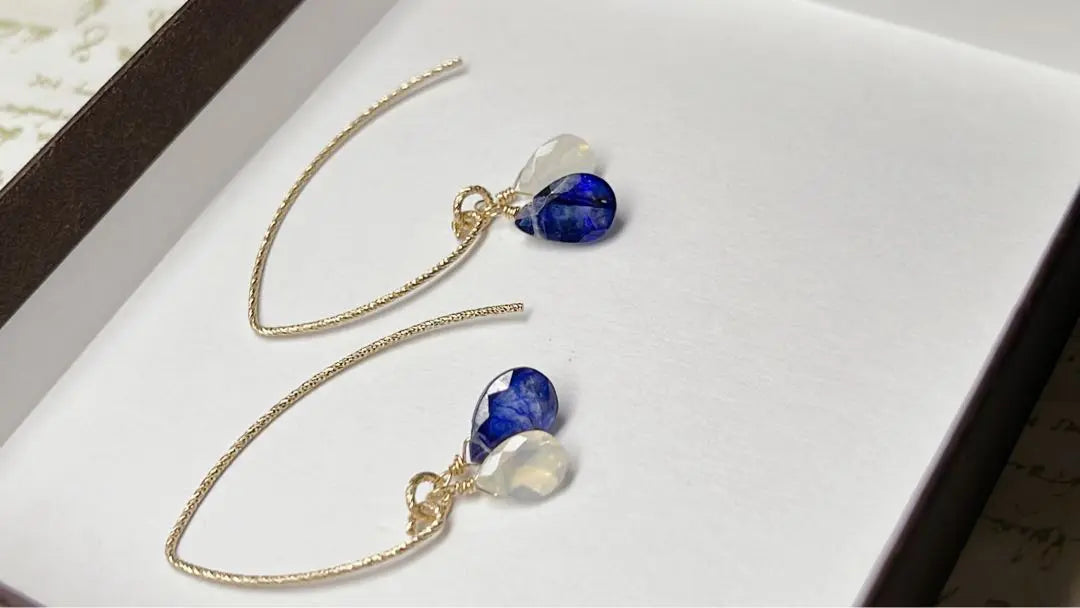 Blue Sapphire Precious Opal Earrings 14kgf Handmade