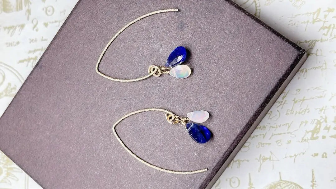 Blue Sapphire Precious Opal Earrings 14kgf Handmade