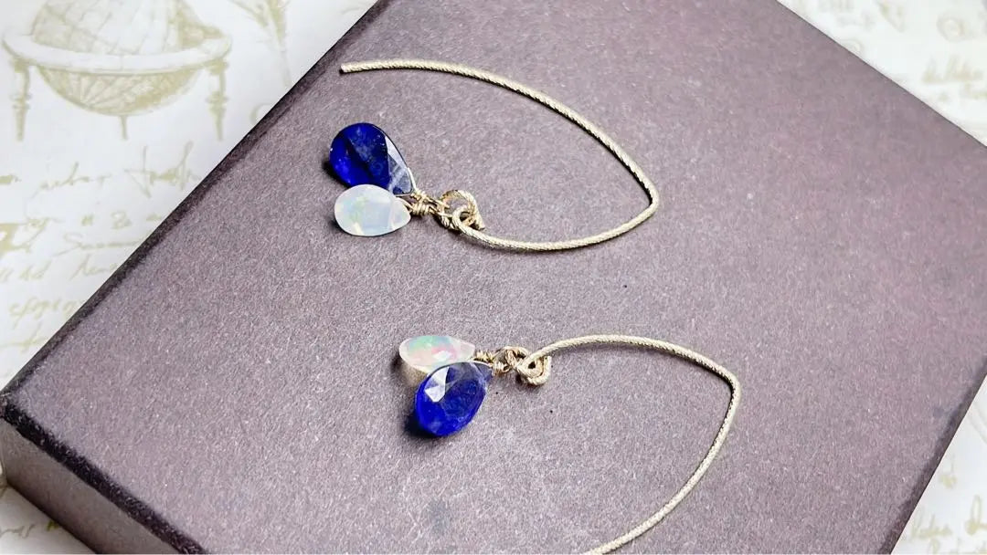 Blue Sapphire Precious Opal Earrings 14kgf Handmade