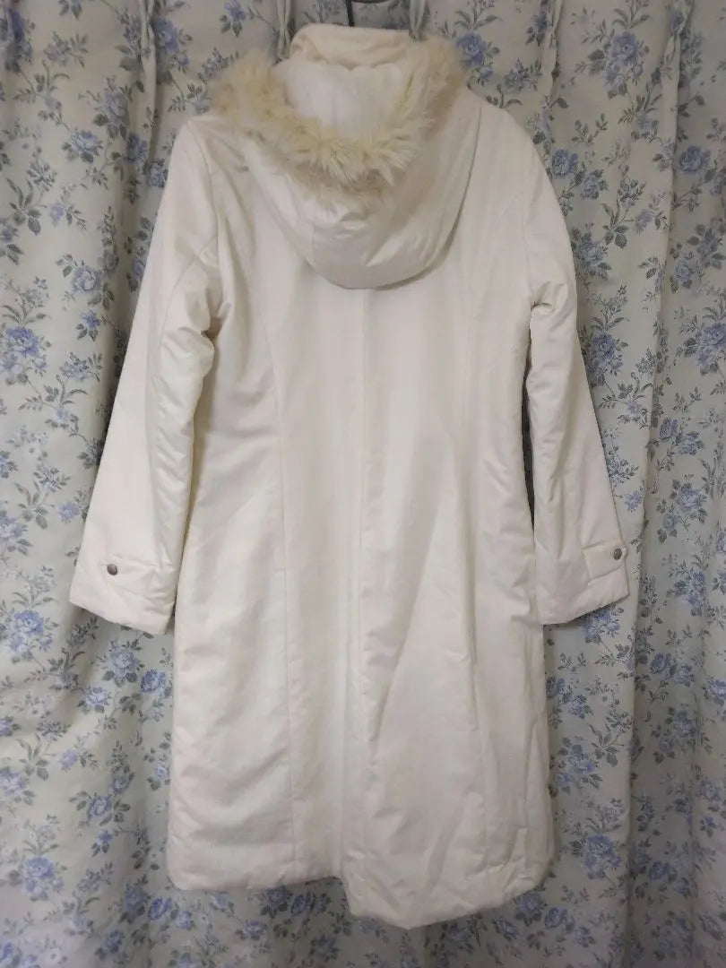 Ivory long coat with fur hood