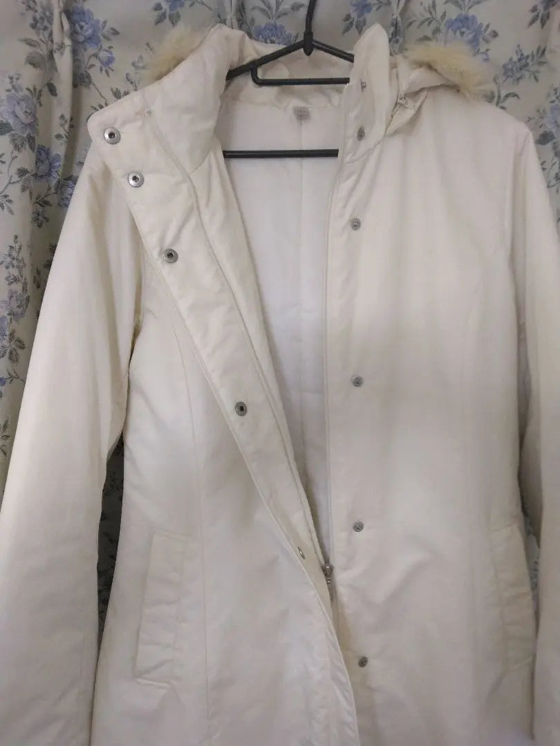 Ivory long coat with fur hood