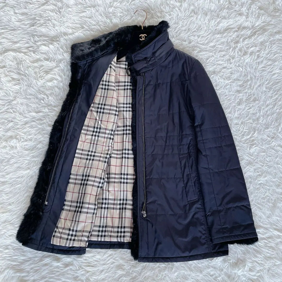 Raro ✨ [Burberry London] Rabbit Farbelt 2WAY Catest Coat Black Nova check | 希少✨【バーバリーロンドン】ラビットファーベルト2way中綿コート黒ノバチェック