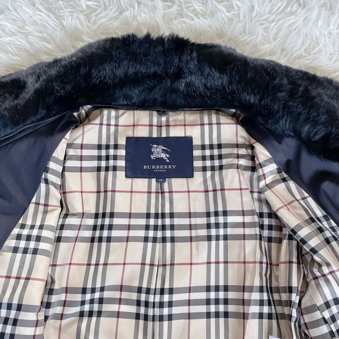 Rare ✨ [Burberry London] Rabbit Farbelt 2WAY Catest Coat Black Nova check | 希少✨【バーバリーロンドン】ラビットファーベルト2way中綿コート黒ノバチェック