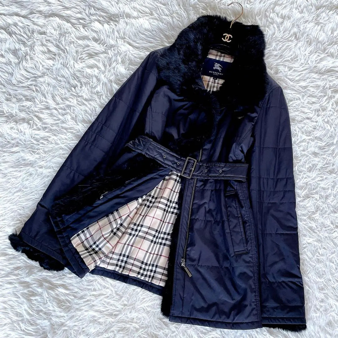 Rare ✨ [Burberry London] Rabbit Farbelt 2WAY Catest Coat Black Nova check | 希少✨【バーバリーロンドン】ラビットファーベルト2way中綿コート黒ノバチェック