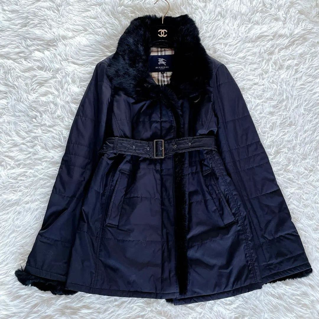 Raro ✨ [Burberry London] Rabbit Farbelt 2WAY Catest Coat Black Nova check | 希少✨【バーバリーロンドン】ラビットファーベルト2way中綿コート黒ノバチェック