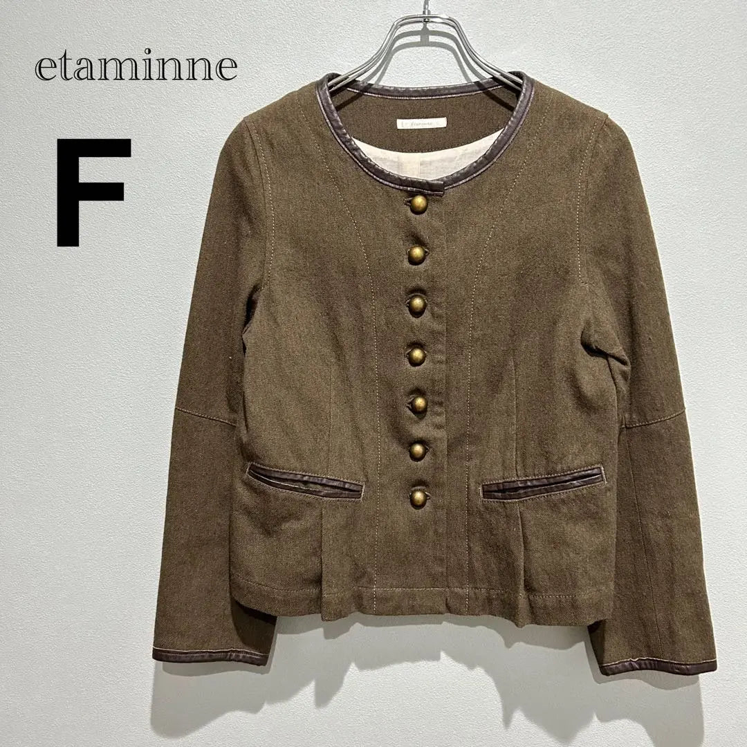 [Etaminne] No -color jacket brown khaki used clothes Bolero | 【etaminne】ノーカラージャケット　ブラウン　カーキ　古着　ボレロ