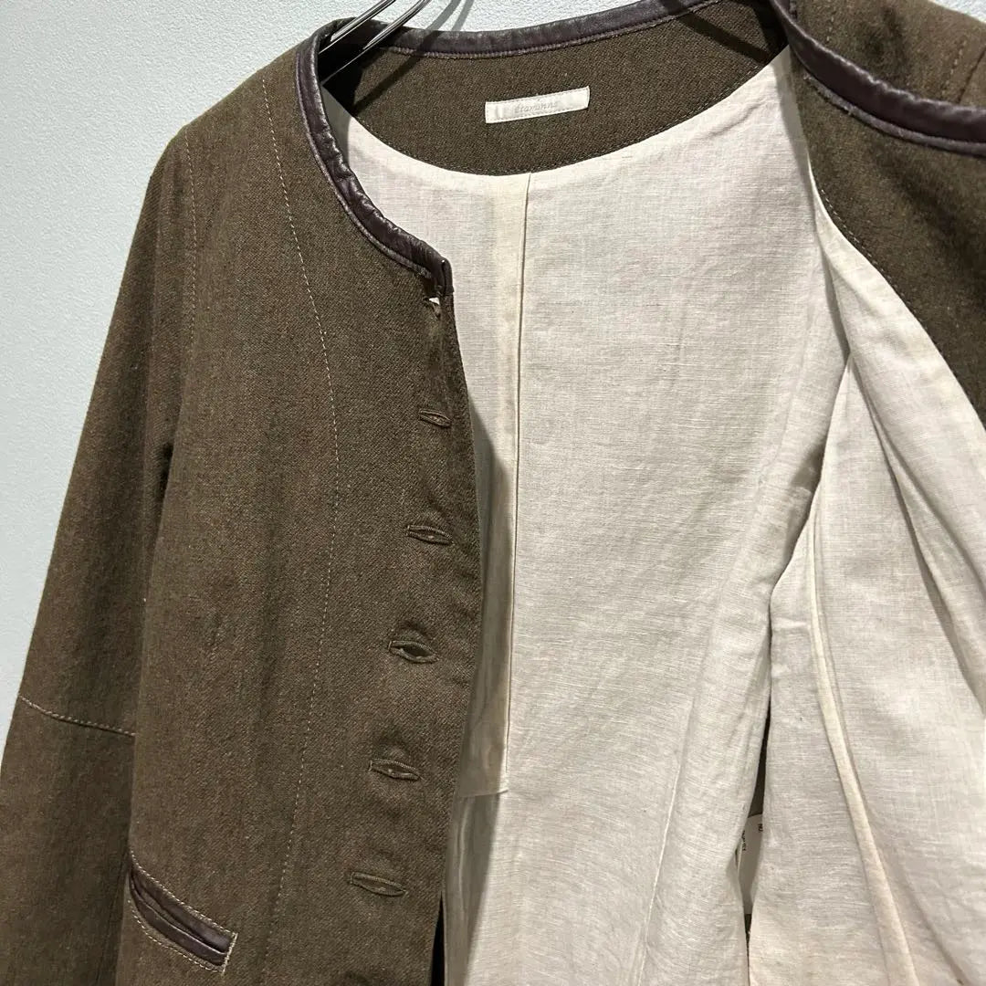 [Etaminne] No -color jacket brown khaki used clothes Bolero | 【etaminne】ノーカラージャケット　ブラウン　カーキ　古着　ボレロ