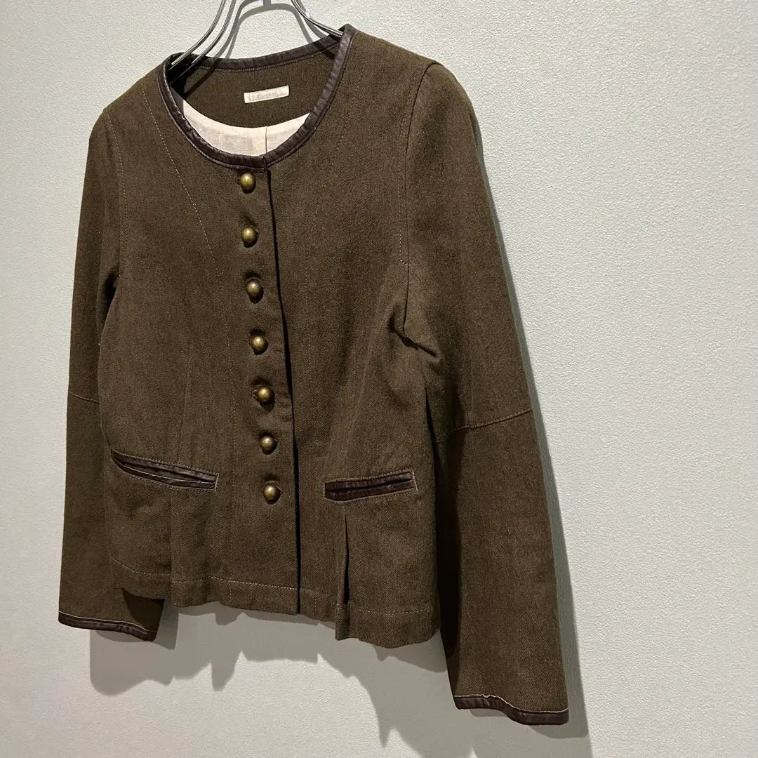 [Etaminne] No -color jacket brown khaki used clothes Bolero | 【etaminne】ノーカラージャケット　ブラウン　カーキ　古着　ボレロ