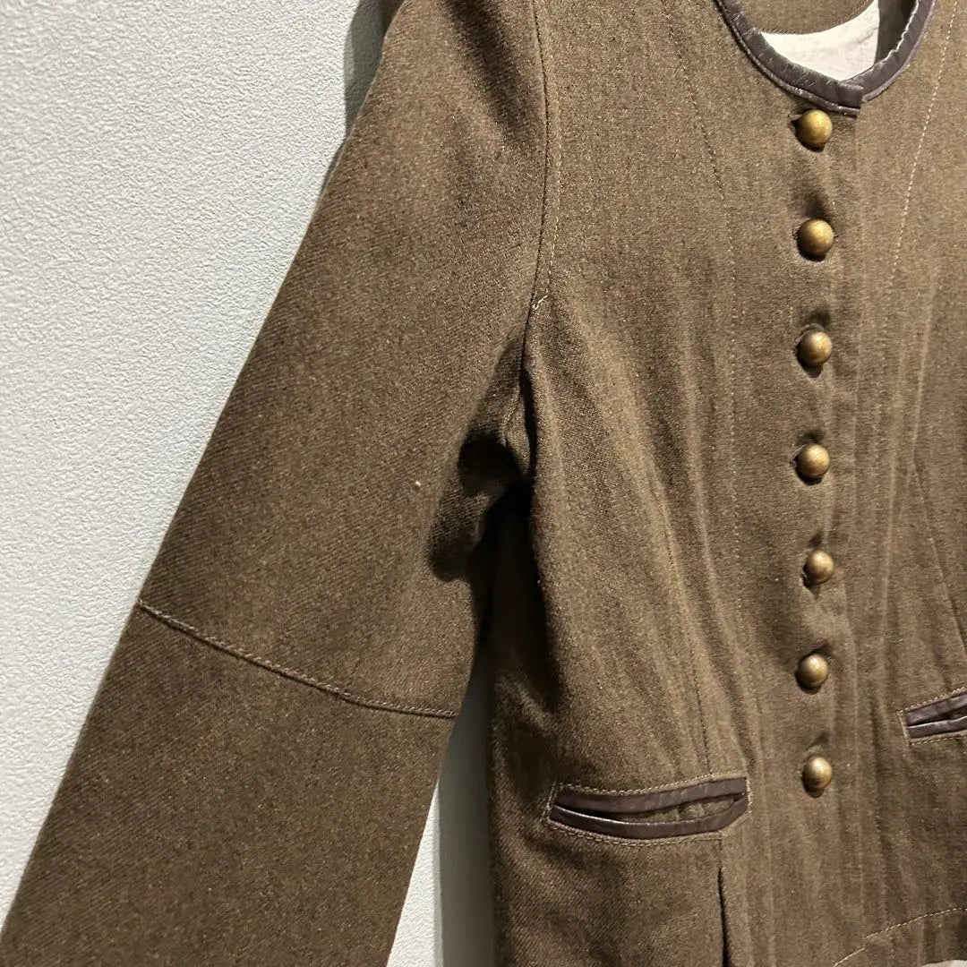 [Etaminne] No -color jacket brown khaki used clothes Bolero | 【etaminne】ノーカラージャケット　ブラウン　カーキ　古着　ボレロ