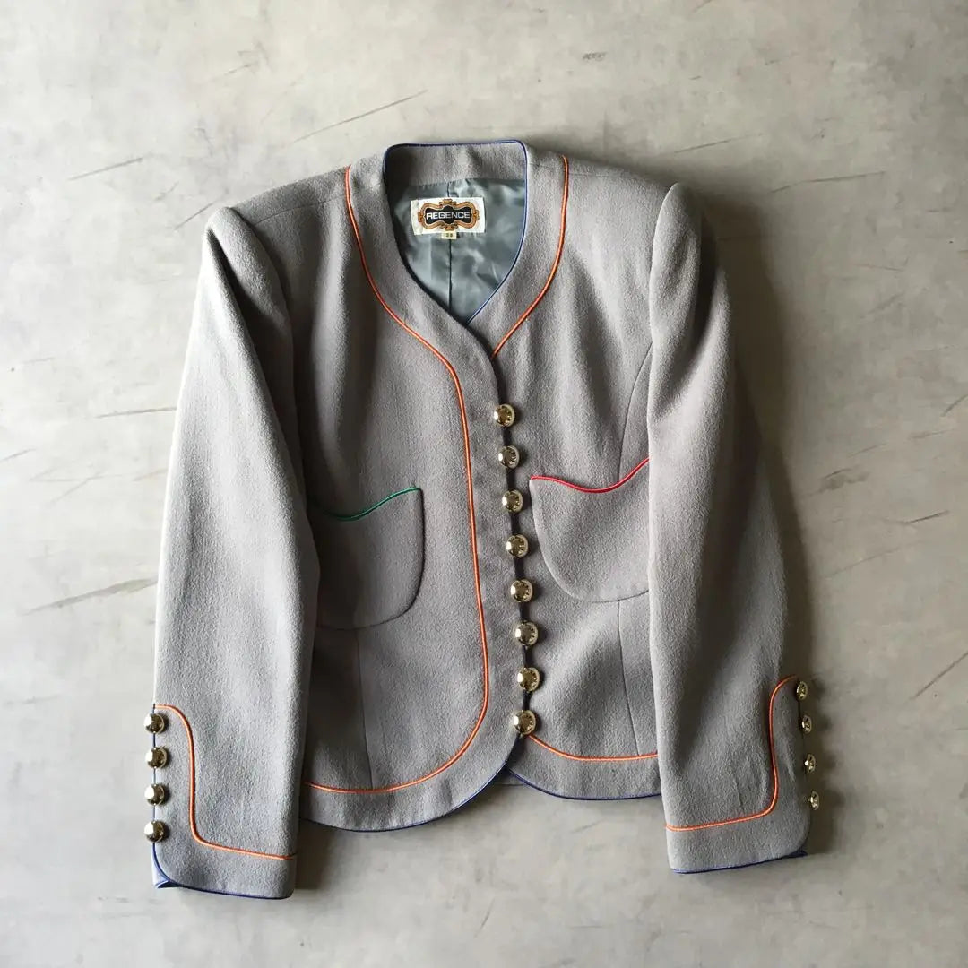 Vintage Regence USADO Chaqueta sin color botón dorado retro | VINTAGE REGENCE USADO ノーカラージャケット レトロ 金ボタン