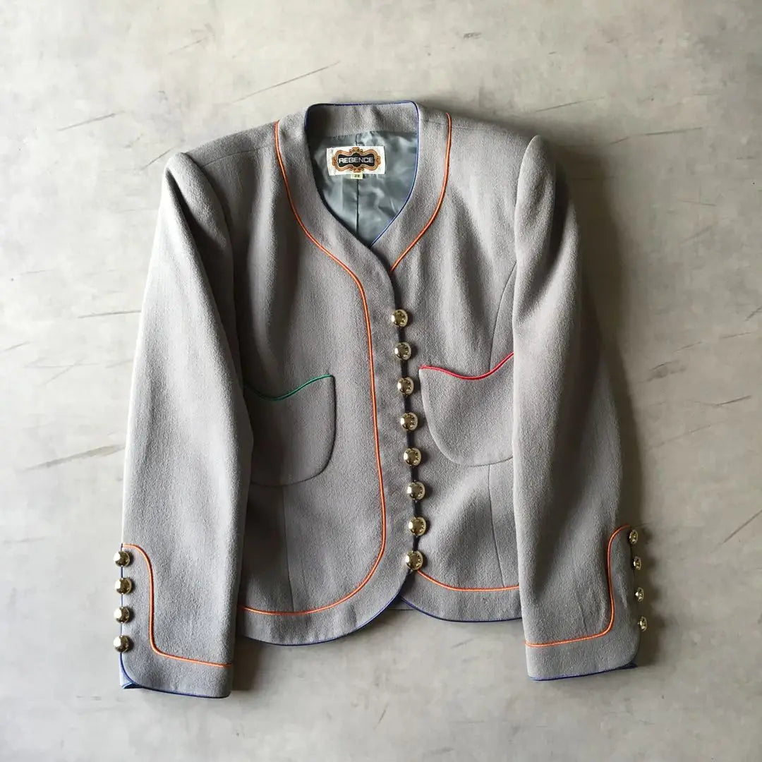 Vintage Regence USADO Chaqueta sin color botón dorado retro | VINTAGE REGENCE USADO ノーカラージャケット レトロ 金ボタン