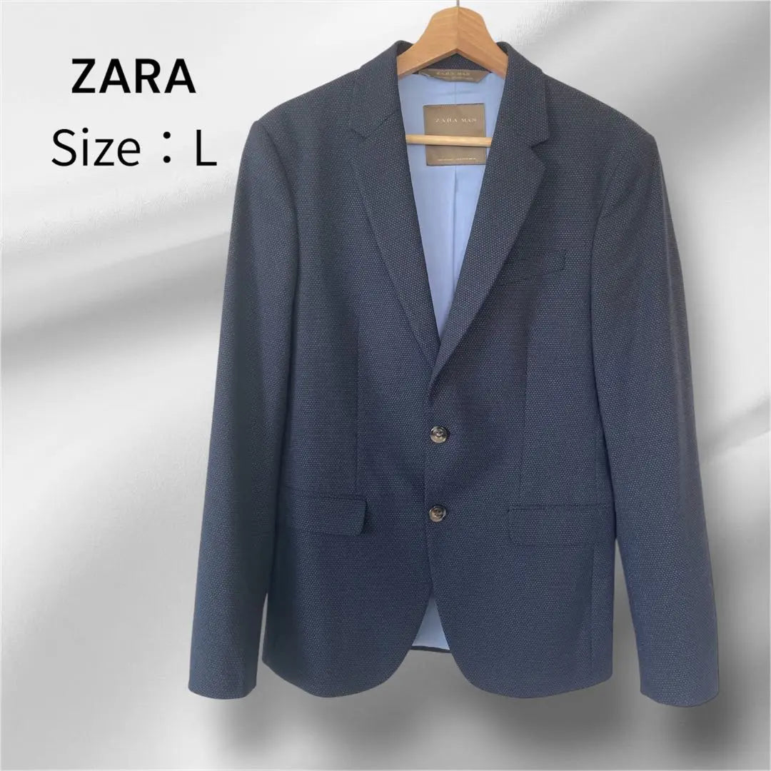 ZARA MAN Men's Navy Tailored Jacket Fine Dot Pattern L